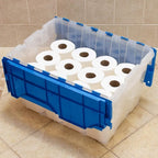 Akro-Mils KeepBox 12 Gallon Storage Container, Nesting and Stackable Plastic Storage Box with Lid Attached, Clear Tote for Garages, Closets, and Moving, 21-1/2" x 15" x 12-1/2", Clear/Blue