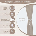 Faux Linen Semi Sheer Room Divider Curtain with Flexible Ceiling Track, Light Filtering Privacy Curtains for Patio Sliding Glass Door Living Room Bedroom Room Divider, Light Coffee, W72xL72, 1 Panel