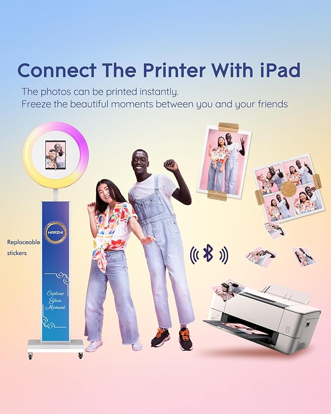 HARZHI Portable Photo Booth Compatible with Ipad, Large Lightbox Ipad Photo Booth for Christmas Wedding Party Provide ChackTok Software APP VIP, Free Custome Logo, Flight Case White