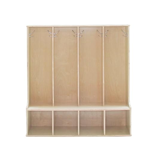 Factory Direct Partners 13139-NT Birch 4-Section Coat Locker with Bench, Storage Cubbies and Coat Hooks - Natural