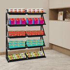 5 Tiers Retail Display Rack, Large Capacity Market Shelf Fruit and Vegetable Basket Stand Rack Set for Kitchen, Office, Store, Supremarket Utility Storage Shelves
