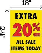 Extra 20 percent Off All Sale Items | Full Color Window Display Signs | 18"W x 24"H