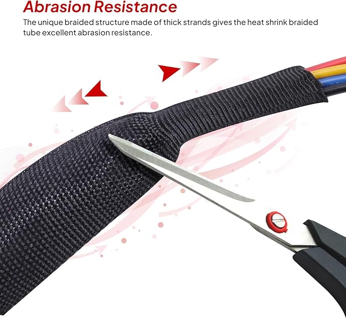 2 to 1 Heat Shrink Braided Sleeving 1/2" - 24 feet Pliable Shrinkable Fabric Sleeve for Protection Automotive/Electronics Cable/Wire/Hose/Harness