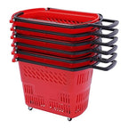 Rolling Shopping Baskets, 6PCS Shopping Carts 35L/9.2gal Plastic Rolling Shopping Basket with Wheels and Handle for Carrying and Storing Clothing Groceries (Red)