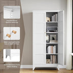 Yizosh Metal Storage Cabinet with 2 Doors and 4 Adjustable Shelves,- 71" White Kitchen Pantry Storage Cabinet for Kitchen,Dining Room,Living Room