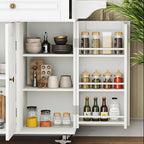 59’’ Rolling Kitchen Island Cart with Drop Leaf and Power Outlet, Movable Kitchen Islands with 3-Tier Door Storage Shelf, Island Table on Wheels, 2 Large Drawers, Towel Racks, White