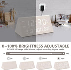 Kogonee Wooden Digital Alarm Clock, 0-100% Dimmer, 2 Alarm Settings, Weekday/Everyday Mode, 9 Mins Snooze, 12/24H, Temperature and Date Display for Office, Travel, Bedroom Alarm Clock (White)