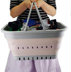 SAMMART 19L (5 Gallon) Collapsible Tub with Handle - Portable Outdoor Picnic Basket/Crater - Foldable Shopping Bag - Space Saving Storage Container (1, Grey/Pink)