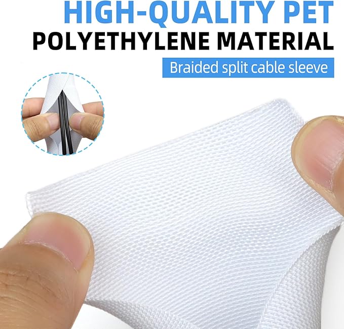 Automotive Wire Loom Tubing, Split Braided Cord Protectors from Pets No Chew, Flexible Cable Sleeve Cable Management for TV/Computer/Electric Wires (White, 5/16"-10ft)