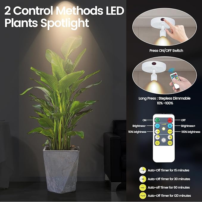 LED Spotlight, Rechargeable Battery Picture Lights, Uplighting Indoor, Spot Light with Remote, Plant Tree & Wall Art Display Dartboard Closet Spotlight-White