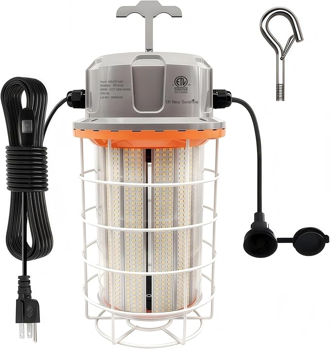 400W Construction Light, 56000lm LED Temporary Work Light, 5000K Daylight White, IP65 Waterproof Dustproof, Portable Hanging Lighting for Jobsite Workshop High Bay and Damp Locations