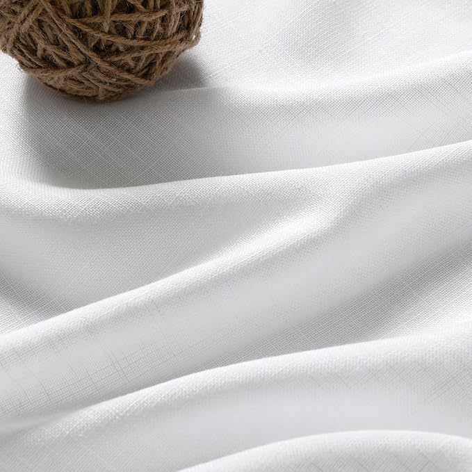 Nanspring White Linen Curtains 2 Panels Set for Living Room Extra Long Back Tab Curtains 103 Inches Long Farmhouse Semi Sheer Light Filtering Linen Drapes Ceiling to Floor for Large Window 52x103