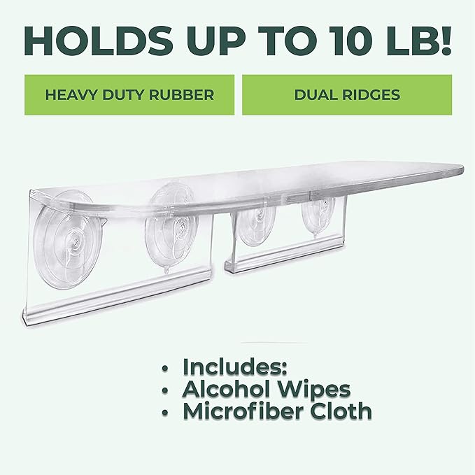 Window Garden Double Veg Ledge - Window Shelf for Plants, Clear Acrylic Shelves - Suction Cup Indoor Plant Holder - Glass Window Sill Extender for Microgreens Kit, Planters (1 Pack)