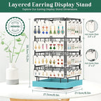 EsLuker.ly Rotating Earring Display Holder Stand for Vendors Events Selling, Large Capacity 64 Hooks Jewelry Rack with Wooden Base for Earring Card Sales, Enhances Retail Visibility (Blue)