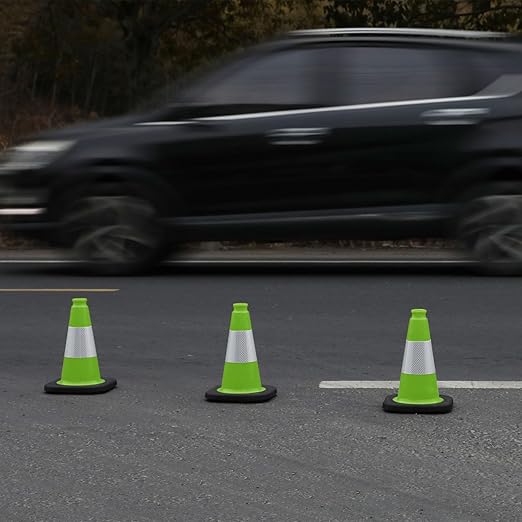 6 Pack 12" Inch Green PVC Traffic Cones with Heavy-Duty Base, High-Visibility All-Weather Safety Cones for Road Construction, Parking Lot, and Garage Use (6, Green, 12" Small)