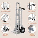 Aluminum Convertible Hand Truck, 800lbs 3 in 1 Folding Dolly Cart Lightweight Frame,Heavy Duty Industrial Platform Cart Handtruck for Construction, Logistics, Shopping, Home, Office Moving (Silver)