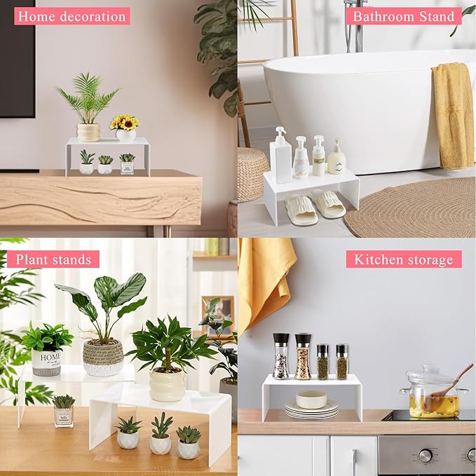 2 Pcs 13 Inch Large Acrylic Risers Display Stands 5 mm Thick Acrylic Shelf Riser Showcase for Collectibles Jewelry Cupcakes Food Figures Perfume Cabinet (White)