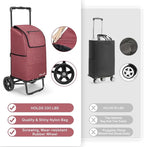 KEDSUM 2 in 1 Shopping Cart for Groceries, 330 lbs Grocery Cart on Wheels, Foldable Utility Carts with Wheels, Load-Bearing Hand Truck with Waterproof Bag for Shopping, Camping, Laundry, Garden, Red