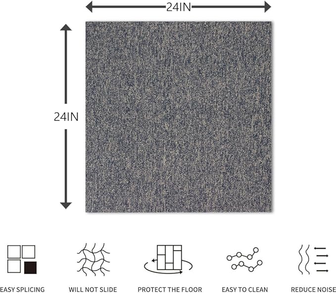 ALTRUISTIC Heavy Duty Commercial Carpet Tiles 24" x 24", 18 Pcs/72 sq ft (FlexLok tabs Included),Non-Slip Soft Square Carpet Floor Tile for Office Bedroom Living Room Kitchen Garage Gym (Blue)
