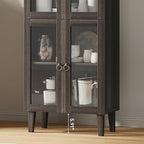 71” Tall Arched Pantry Cabinet with Glass Door, Display Cabinet Organizer, Versatile Pantry with Top-Opening Storage Container for Living, Kitchen Dining Room, Black