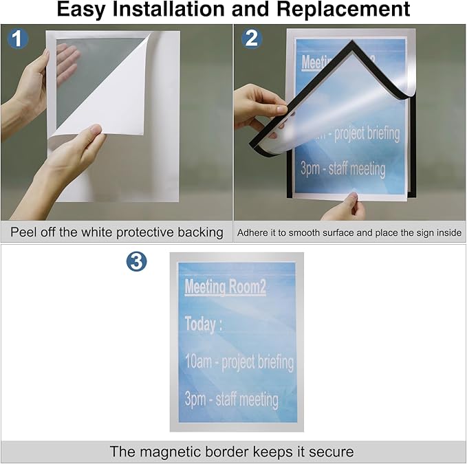 Self-Adhesive Magnetic Document Sign Holder 8.5X11'',Silver,Pack of 10