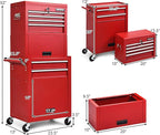 Goplus Tool Chest, 3-in-1 Rolling 6 Drawers Tool Cabinet with Detachable Top Toolbox, Middle Tool Storage, Universal Lockable Wheels, Protective Liner, Auto Lock, Metal Tool Box for Garage Workshop