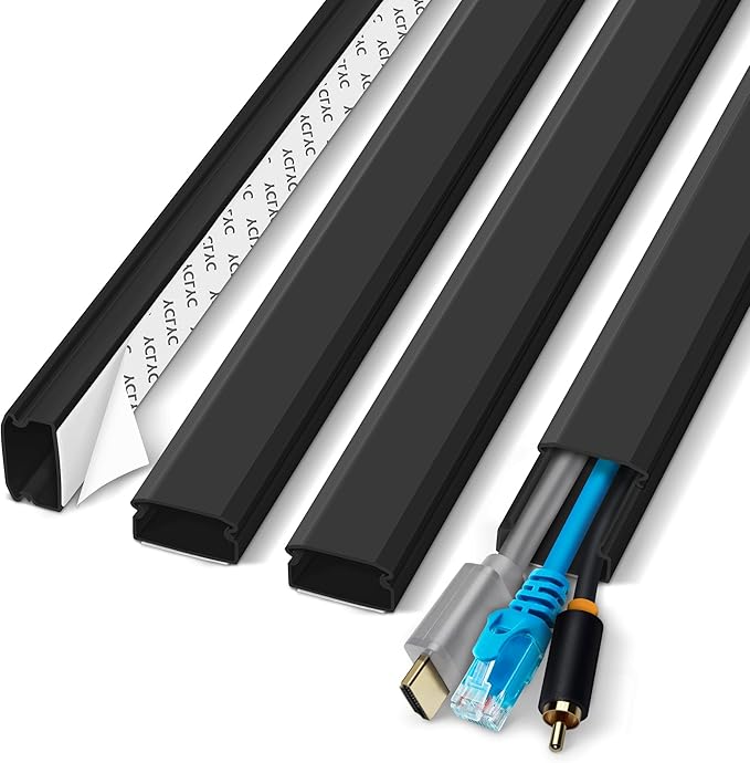 Cable Cover, 62.8in Black Cord Hider for TV, Paintable Cord Cover Kit, Hide Cords - Cord Concealer Cable Channel 4xL15.7in W0.98in H0.5in