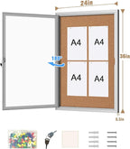 Mifuro 36"x24" Enclosed Bulletin Board, Outdoor Lockable Weather-Resistant Aluminum Cork Noticeboard for School & Office, Silver Frame w/Cork