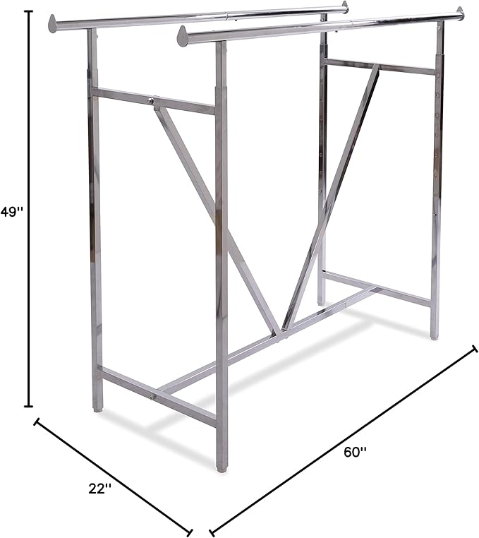 Econoco - Adjustable Heavy Duty Double Bar, Retail Clothing Rack, Rectangular Hangrail Rack w/V-Brace