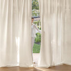 MIULEE Non-See-Through Privacy Linen Curtains 2 Panels, Light Filtering Window Curtains Farmhouse Textured Back Tab Semi Sheer Drapes for Bedroom Living Room, 52 x 96 Inches Long, Cream Ivory