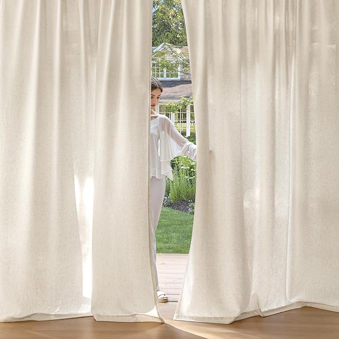 MIULEE Non-See-Through Privacy Linen Curtains 2 Panels, Light Filtering Window Curtains Farnhouse Textured Back Tab Semi Sheer Drapes for Bedroom Living Room, 52 x 108 Inches Long, Ivory