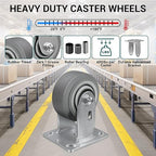 4'' × 2'' Caster Wheel, Heavy Duty Industrial Caster, Rubber Wheels with Roller Bearing, Load 600lbs per Casters for Cart Dolly Toolbox Trolley (1 Rigid)