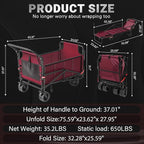 LEVELEVE Heavy Duty Folding Wagon - 2-in-1 Collapsible Cart, 650lb Capacity, All-Terrain Wheels w/Brakes & Side Pockets
