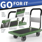 Upgraded Foldable Push Cart Dolly | 680 lbs. Capacity Moving Platform Hand Truck | Heavy Duty Space Saving Collapsible | Swivel Push Handle Flat Bed Wagon - Green