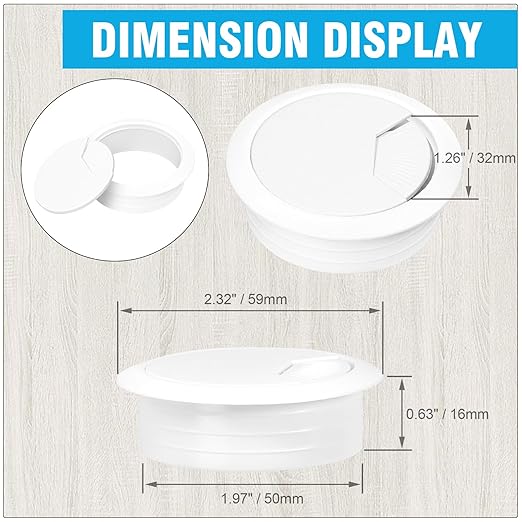 2" Spring Desk Grommet, JTemgle Plastic Cable Hole Cover Computer Table Cord Wire Organizer Caps Desktop Cord Management for Home Office TV Stands Tabletops - White, 5 Pcs
