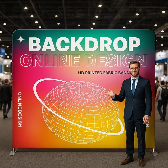 Custom Tension Fabric Banner with Stand Trade Show Backdrop Display, HD Printing Customize Online, Large Portable Trade Show Booth Display Banner for Business Pop Up Display Only Banner 20x7.5 FT