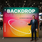 Custom Tension Fabric Banner with Stand Trade Show Backdrop Display, HD Printing Customize Online, Large Portable Trade Show Booth Display Banner for Business Pop Up Display Only Banner 15x7.5 FT