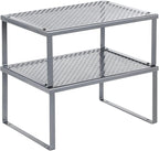 SONGMICS Spice Racks, Set of 2 Metal Cabinet Shelf Organizers, Countertop Organizers, Shelf Risers, Stackable, Expandable, Silver UKCS01SV