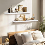 36"x6.8"x1.2" Solid Wood Floating Shelves 2-Pack - Rustic White Finish with Hidden Brackets, Perfect for Storage and Décor in Living Room, Kitchen, Bedroom