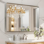 LOAAO 48X32 Inch Brushed Nickel Bathroom Mirror, Rounded Rectangle Silver Metal Frame Mirror, Brushed Nickel, Anti-Rust, Shatter Proof, Hangs Horizontally or Vertically