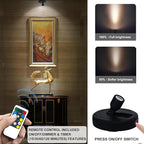 LED Spotlight, Battery Powered Picture Lights, Uplighting Indoor, Puck Lights with Remote, Plant Spot Light for Wall Art Display Dartboard Painting Artwork Accent Closet-4Pack