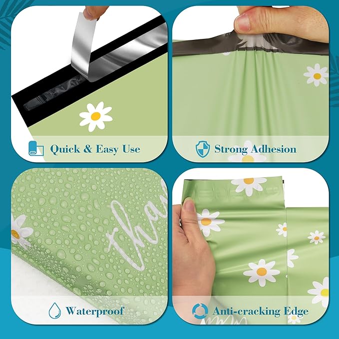 JinRuiKJ Poly Mailers with Handle 10x13 Inch 25 Pcs, Easy to Carry Packaging Bags for Small Business, Thank You Shipping Bags with Self Adhesive Strip, Tearproof and Waterproof - Chrysanthemum
