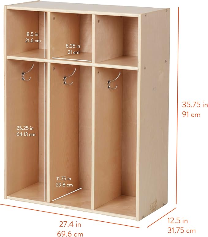 Sleekline 3-Section Toddler-Sized Coat Locker, Kids Furniture, Natural