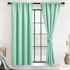 JIUZHEN Blackout Curtains for Bedroom– Thermal Insulated,Noise Reducing Room Darkening Privacy Drapes for Living Room, Set of 2 Panels with Tiebacks, 42 x 72 inch Long, Mint Green
