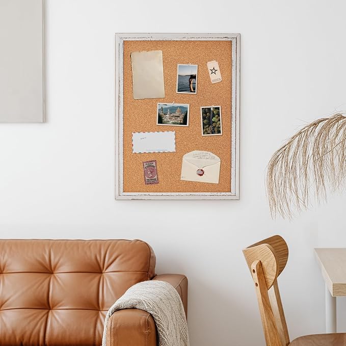DOLLAR BOSS White Cork Board for Wall - 30 X 20 Inches, Rustic Wooden Frame Bulletin Board, Decorative Hanging Pin Board for Office & Home Decor