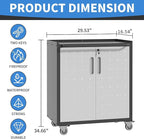 Metal Storage Cabinet with Wheels, Rolling Tool Cabinet with Doors and Shelves, Lockable Garage Storage Cabinet, Assembly Required (Black & Grey)