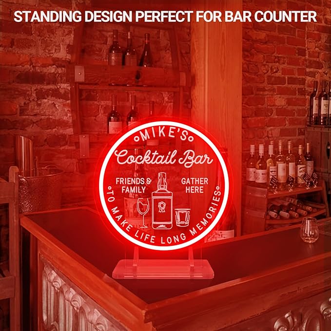 Custom Cocktail Bar Neon Sign for Man Cave, Personalized LED Neon Cocktail Signs for Wall Decor, Customized Bar Light Up Signs for Tavern Basement Pub Bistro Lounge Drunkery, Men Dad Gifts