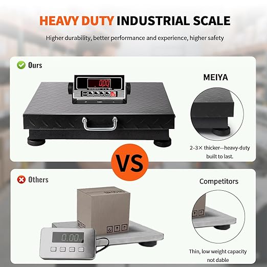 MEIYA Heavy Duty Shipping Scale, 660 lb Industrial Platform Scale for Packages, 0.1 lb Accuracy Postal Scale for Small Business & Warehouse with LB/KG, Counting, Tare & LCD, Lithium Battery & Adapter