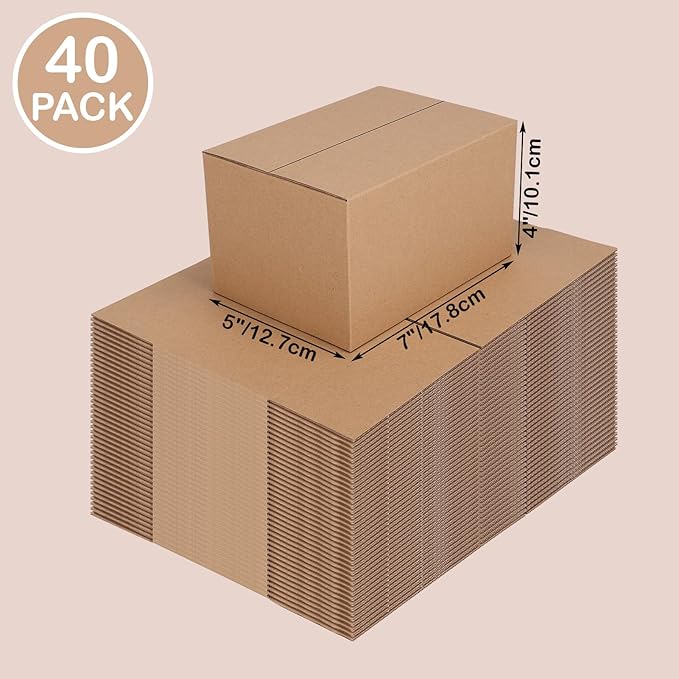 EdenseeLake 40 Pack 7x5x4 inches Shipping Boxes Small Cardboard Boxes for Packing, Moving, Mailing, Brown