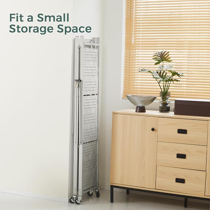 DEANIC 4 Tier Foldable Storage Shelves with Wheels, Large Capacity Shelving Unit, Freestanding Metal Wire Shelf Rack, No Assembly Organizer Rack for Garage Kitchen, Basement, Pantry(Grey Pack of 2)